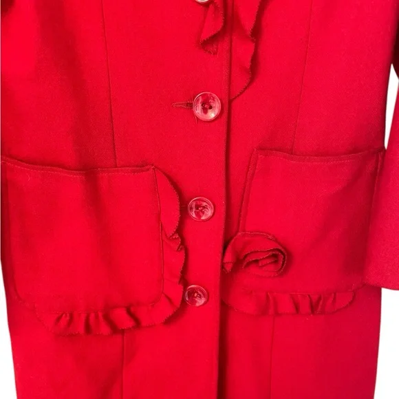 Vintage Moschino Red Wool Coat With Roses Rare Y2K